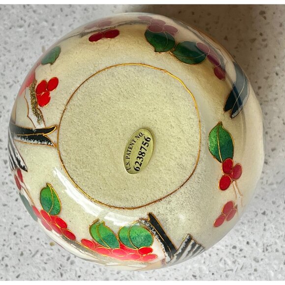 William Bill Yee Cloisonné Plique-a-Jour Bird & Berries Vase Candle Holder 4x3 - Picture 6 of 9